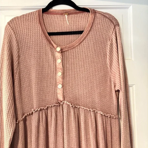 Free People Size Medium Marissa Henley Dress Maxi Waffle Knit - Picture 6 of 9